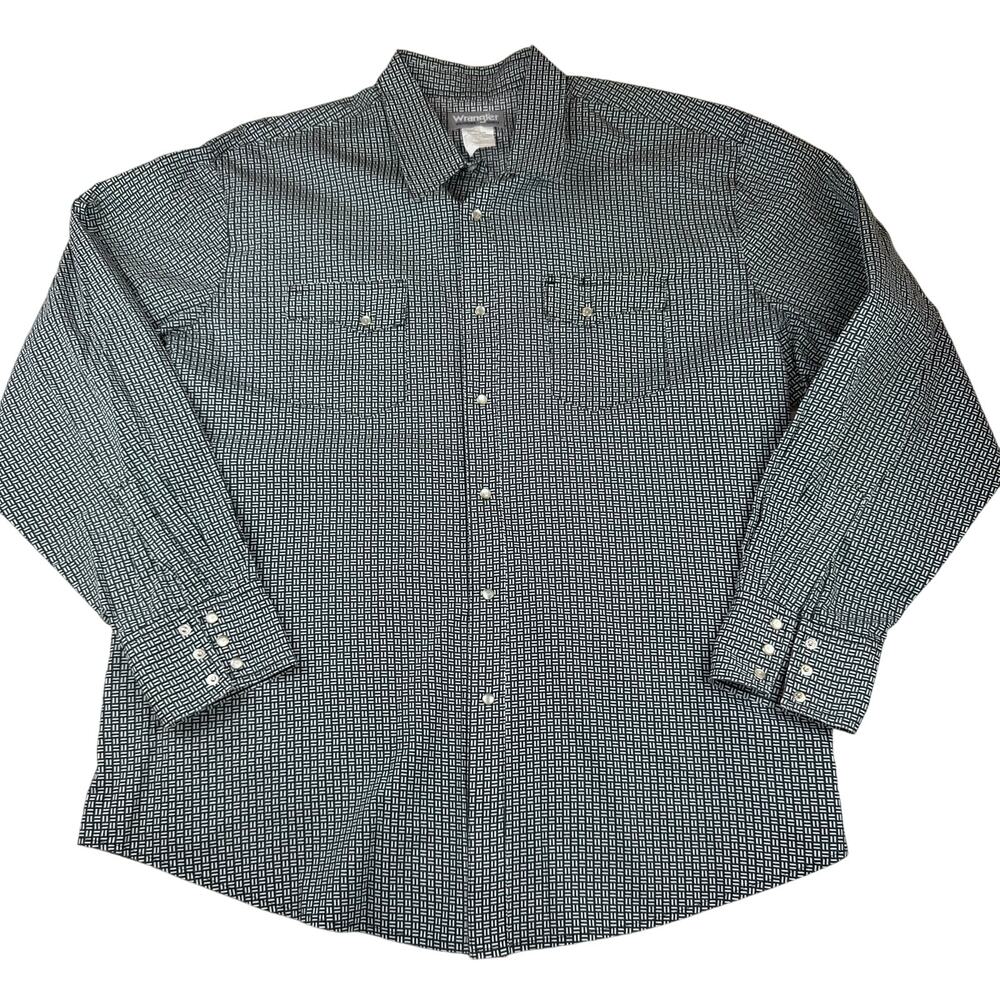 Wrangler Wrancher Western Shirt XXL Black White Print